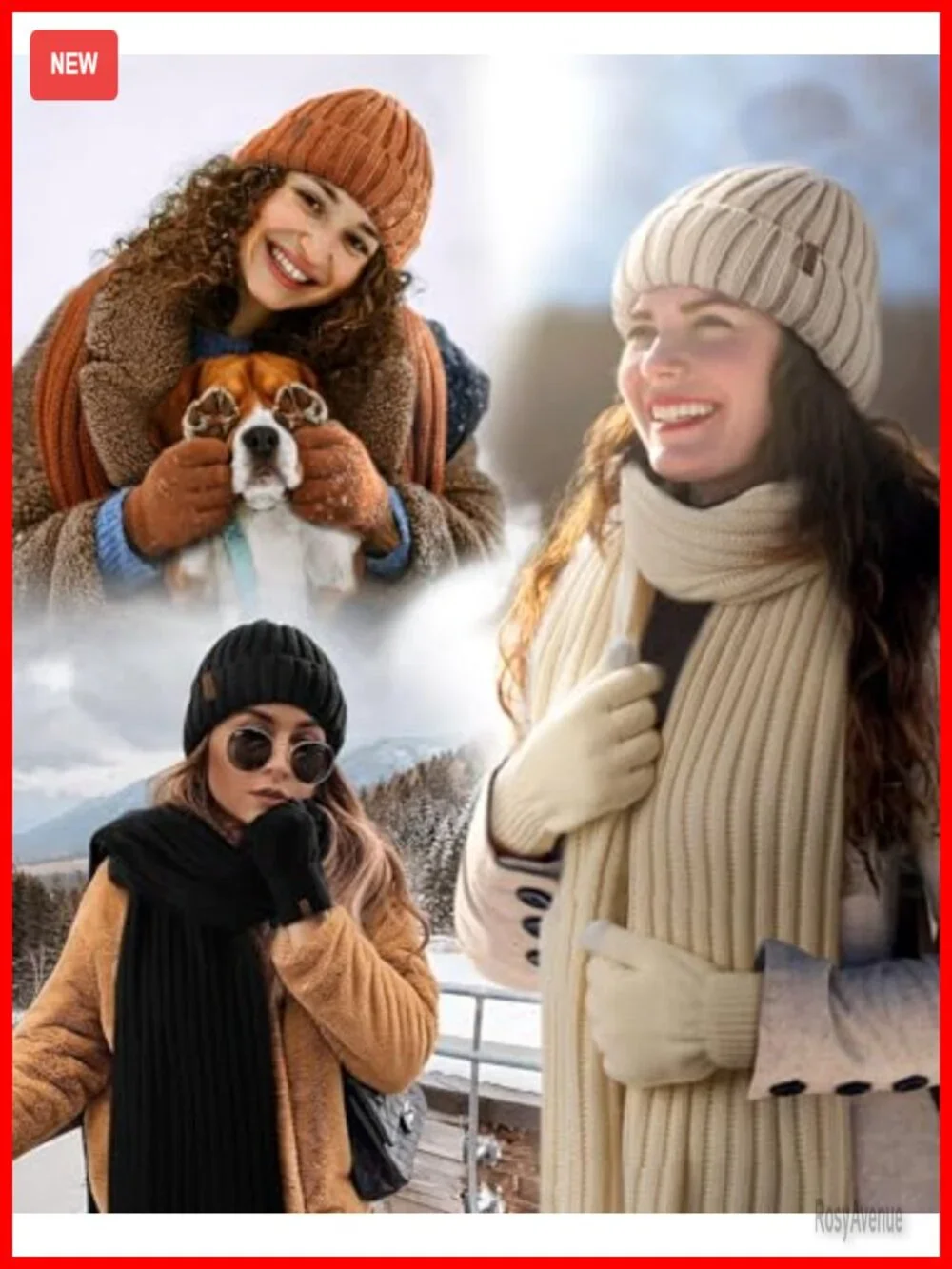Winter Beanie Hat, Scarf and Gloves Set, Soft Fleece Lined, Touchscreen Gloves,